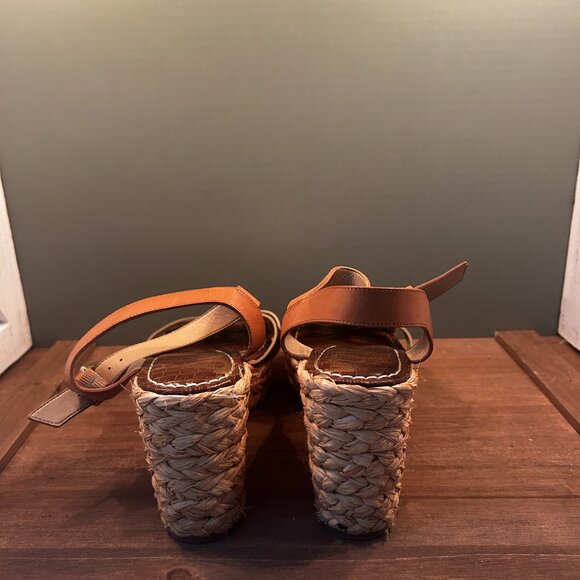 Sam Edelman Womens Wedge Wicker Platform Gold Sandals Size 9.5 - Picture 4 of 10